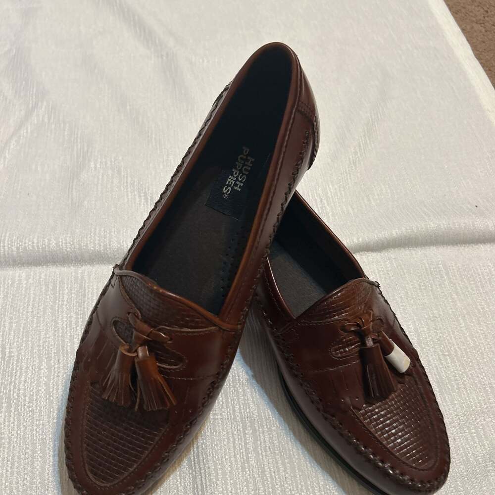 Hush Puppies Mens 8.5 M Loafers Dress Shoes Brown Leather Flex Kiltie Tassel